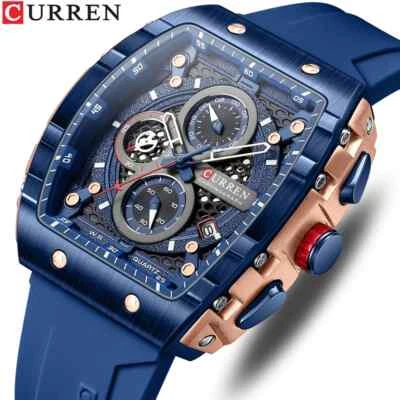 CURREN Sports Unique Rectangular Watches with Large Dial Casual Quartz Auto Date - Image 1 of 4
