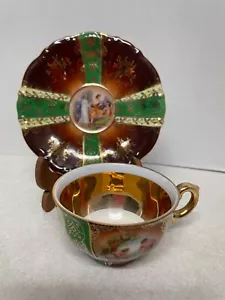 Vintage Cico Bavaria Teetasse & Untertasse Set Gold Grün Burgund Made in Germany - Bild 1 von 12