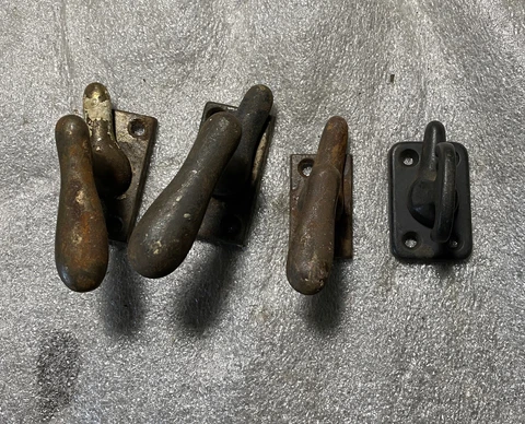 ANTIQUE Lot Of 4  CAST IRON WINDOW CABINET DOOR LATCH LOCK Cover