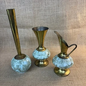 Vintage Delft Pottery Vases Brass Fluted Hand Painted WB Leersum Made In Holland - Picture 1 of 7