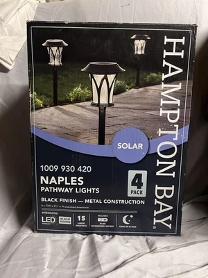 汉普顿湾太阳能那不勒斯小路灯 4 件装 LED 黑色饰面 — 第 1/3 张图片