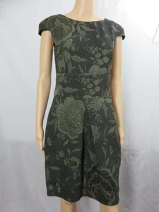Piazza Sempione Green Sheath Dress Cap Sleeve Boat Neck Embossed Flowers SZ 42 - Picture 1 of 7
