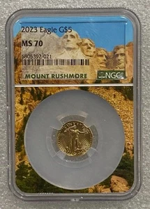 2023 G $5 Gold Eagle 1/10 Oz. NGC MS 70 Rare Mount Rushmore Core + Label 🦅👣💎 - Picture 1 of 5
