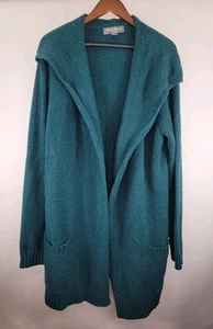 Eddie Bauer Lounge Tall XL 2XL Teal Duster Open Cardigan Pockets Hooded - Picture 1 of 7