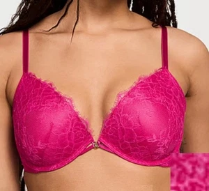 Victoria’s Secret VERY SEXY Low Cut Lined Demi Bra Pink Satin & Lace 38DDD NWT - Picture 1 of 4