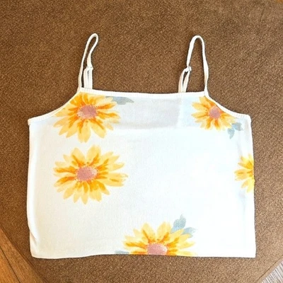 Gilly Hicks Y2K Floral Sunflower White Spaghetti Strap Crop Top - Size Small - Image 1 of 4
