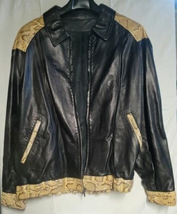 Black Leather Jacket With Python Accents - Picture 1 of 15