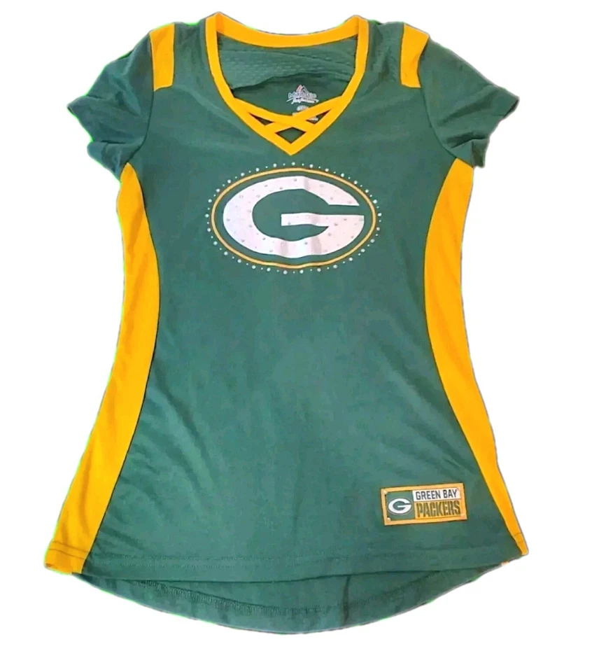 Женская футболка Green Bay Packers размер Small Majestic Fan модная зеленая и желтая  - Изображение 1 из 4