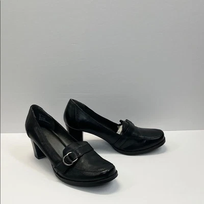 Zapato Bass Savvy Pump Cuero Negro Doble Anillo Sin Cordones Tacón Bloque Talla 8.5 M EE. UU. Foto 1 de 4