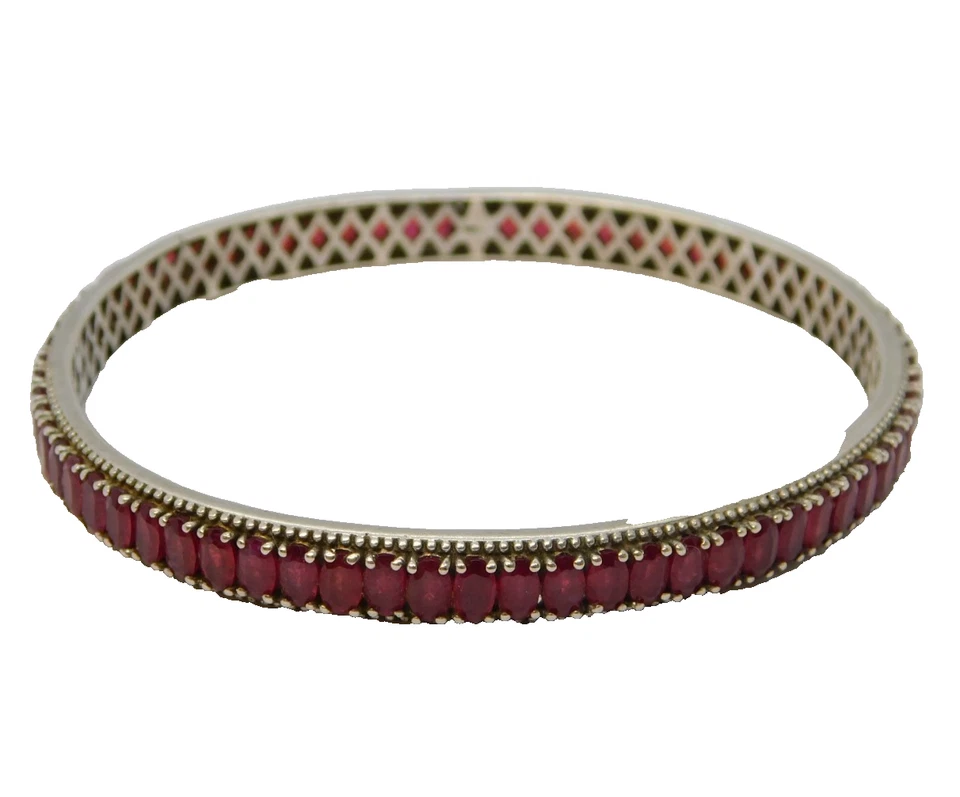Sterling Silver Marquise-Cut Ruby Eternity Bangle Bracelet Vintage c1970 - Image 1 of 4