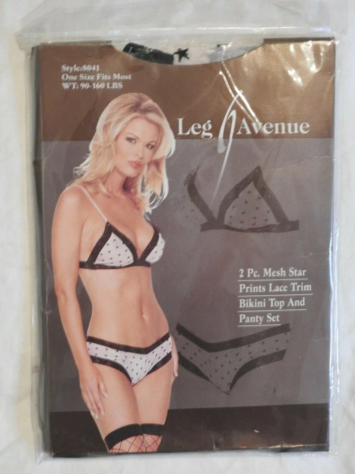 Leg Avenue White/Black 2 Pc Mesh Star Prints Lace Trim Bikini Top & Panty Set - Image 1 of 1