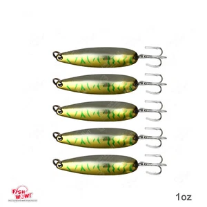 Peces 5 piezas ¡GUAU! 1 oz cocodrilo cuchara plantilla arrastre aleteo fundición señuelo amarillo NUEVO - Imagen 1 de 5