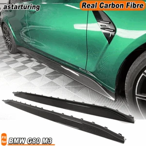 Fit For BMW G80 M3 2021-2024 REAL Carbon Fiber Side Skirt Extension Lip Spoiler - Picture 1 of 11