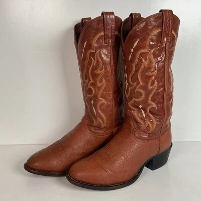 Tony Lama Bonham Cognac Smooth Ostrich 8.5 EE USA Made Distressed - Image 1 of 4