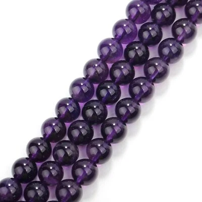 Natural Grade AAA Amethyst Smooth Round Beads 6mm 8mm 10mm 12mm 15.5" Strand - Image 1 of 2