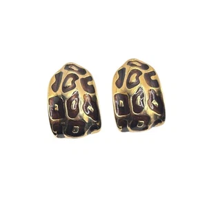 Vintage 70er 80er Jahre klobige goldfarbene Leopardenmuster Clip-On Ohrringe Huggies Creolen - Bild 1 von 3