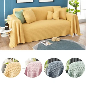 1/2/3/4 Seater Sofa Cover Knitted Cotton Linen 1-Piece Slipcover Couch Cover Mat - Picture 1 of 32