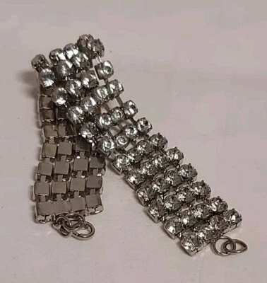 Kristall-Strass Armband Vintage Brasselet Voll bewegliches Silberfarbig - Bild 1 von 4