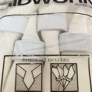 Tablecloth 4 napkins & 4 Rings Vintage BARDWIL White Oblong 60”x102” Woven NOS - Picture 1 of 6