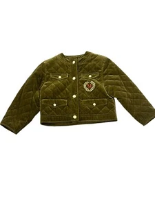 MOSCHINO JUNIOR KIDS OLIVE GREEN QUILTED EMBROIDERED VELVET JACKET ITALY 30 - Picture 1 of 7