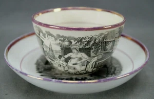 British Bat Print Mother & Little Girl in Garden Pink Luster Tea Cup & Saucer - Picture 1 of 11