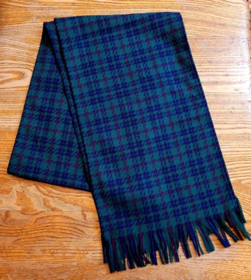 Cachecol unissex xadrez verde lã virgem Pendleton Woolen Mills 100% 9,5"×60" EUA - Imagem 1 de 4