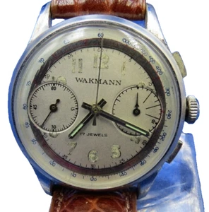 WAKMANN VINTAGE CHRONOGRAPH RARE LANDERON MOVEMENT NICE 34 MM CLEAN - Picture 1 of 4