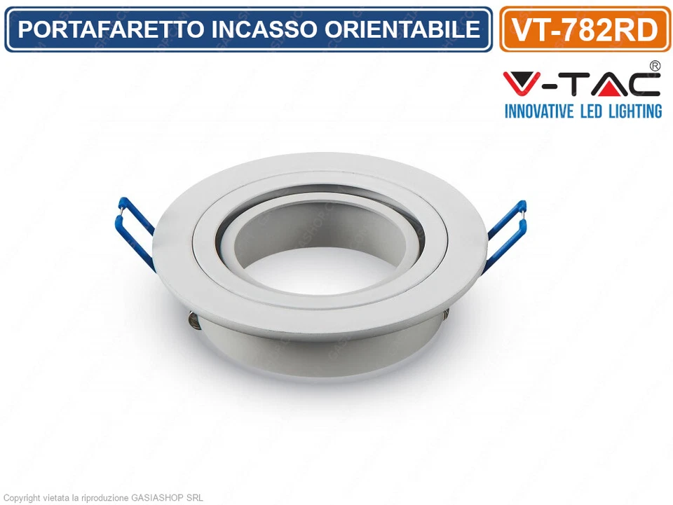 V-TAC VT-782RD PORTAFARETTO ORIENTABILE ROTONDO INCASSO LAMPADE GU10 MR16 - 3599