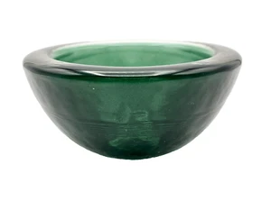 Art Glass Green Geode Bowl Candle Holder Trinket Dish 5” Hand Blown - Picture 1 of 4