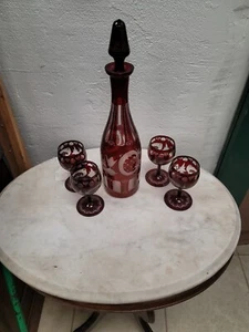Vintage EGERMANN Czech Ruby Decanter Stag Red Staining Bohemian Baroque - Picture 1 of 8