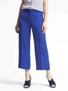 Pantalón recortado Banana Republic Blake-Fit mezcla de lino pierna ancha azul ins 25 talla 10, nuevo con etiquetas - Imagen 1 de 9