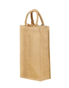 Jute Burlap 2 Bottle Wine Gift Tote Bags with Soft Cotton Handles Reusable fo... - Picture 1 of 8