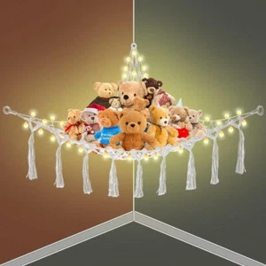 OSQI Toy Hammock Teddy Storage for Stuffed Animals with Macrame Tassel Boho Plu