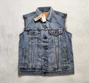NEW MEN'S S LEVI'S THE TRUCKER JEAN VEST IN WZAP PAINT SPLATTER DENIM - Picture 1 of 9