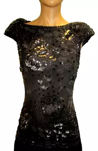 Abito vintage anni '70 Alyce Designs paillettes nero senza maniche taglia 12 - Foto 1 di 5