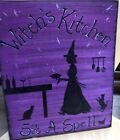 Kitchen Witch Stenciled Sign On Wood In Purple And Black