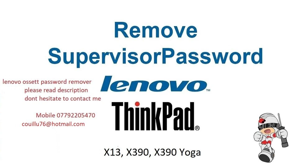 Lenovo ThinkPad X13, X390, X390 yoga Bios Supervisor  password  Reset Service - Image 1 of 1