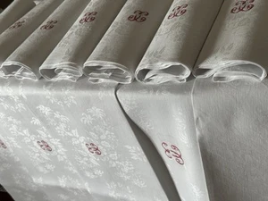 Antique 19th century tablecloth 12 towels linen thread Damascus floral MX - Picture 1 of 13