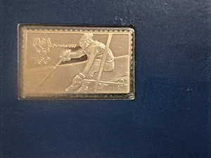 1980 US OLYMPIADE MASSIV STERLING SILBER "ALPINE SKI" BRIEFMARKE VON THE FRANKLIN MINT - Bild 1 von 5
