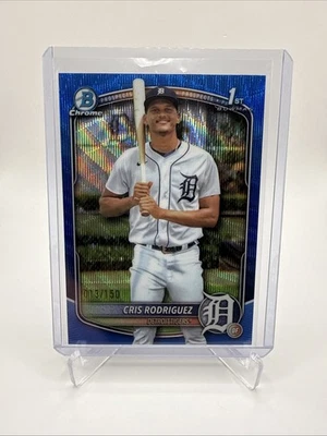 2025 Bowman Chrome 1st Chris Rodriguez Blue Wave Refractor 13/150 Detroit Tigers - Image 1 of 4