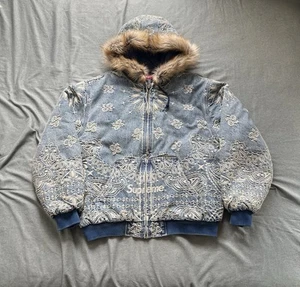 Supreme Bandana Jacquard Denim Hooded Work Jacket Size Large  - Picture 1 of 13