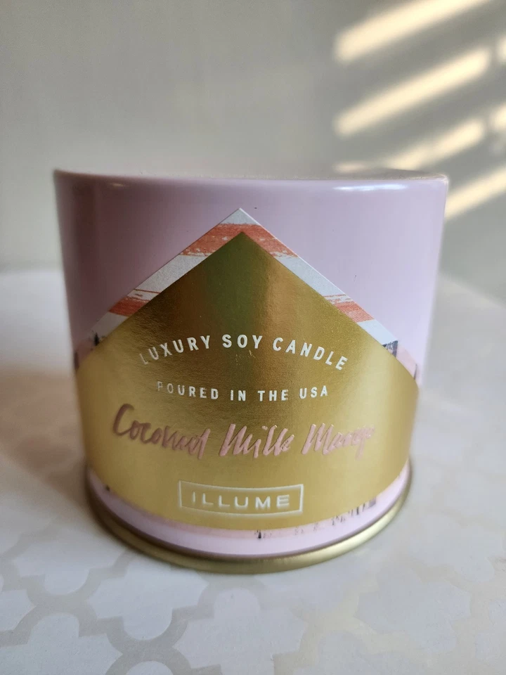 ILLUME Luxury Soy Candle Coconut Milk Mango Vanity Tin 11.8 oz NEW Unlit Pink - Image 1 of 4