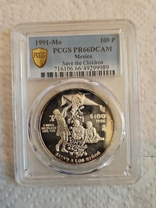 1991 100 Pesos Save The Children Pcgs Pf 66 Toned  - Picture 1 of 3