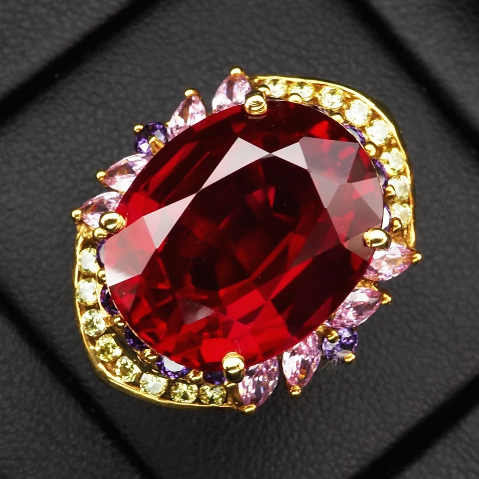 Anelli fatti a mano glamour spinello rosso sangue ovale 20,15 ct argento... - Immagine 1 di 4