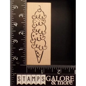 DENAMI DESIGN RUBBER STAMPS FIVE 5 SCOOPS CHERRY WAFFLE ICE CREAM CONE #W01 - Bild 1 von 2