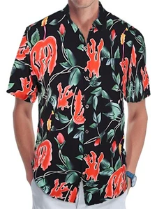 Mens Summer Casual Button Down Shirt Hawaiian Floral Printed Shirts Beach Tops M - Picture 1 of 7