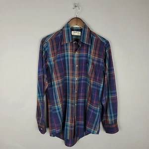 Vintage Andhurst Shirt Mens Medium Blue Plaid Perma Press 70s 80s Button Up - Picture 1 of 11