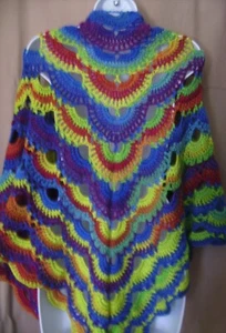 COLORFUL BRIGHT MULTI COLOR HANDMADE CROCHETED SHAWL WRAP HIPPIE BOHO - Picture 1 of 7