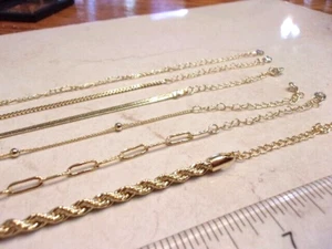 Set of 6 Gold Tone Chain Bracelets/Anklets- Mixed Design - Picture 1 of 3