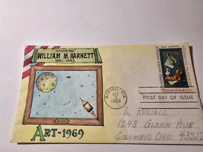 USPS FDC WILLIAM HARNETT 1969 Hand Painted by Hermann Maul W SPECIAL NOTE  - Image 1 of 4